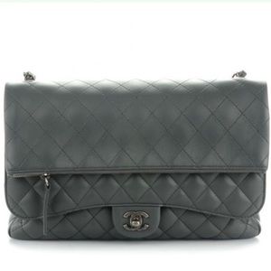 CHANEL Classic CC Shopping DOUBLE FLAP LEATHER bag in Dark Grey